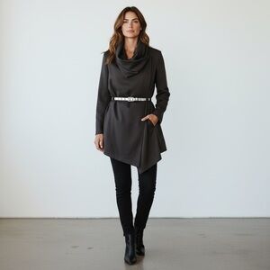 AllSaints monument style Black draped cowl neck openwaterfall Jacket minimalist